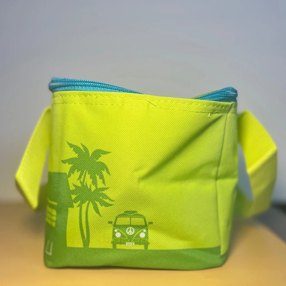 Trader Joes Mini Insulated Tote Bag Lime Green Teal Blue 1.5 Gallon Lunch NWT
